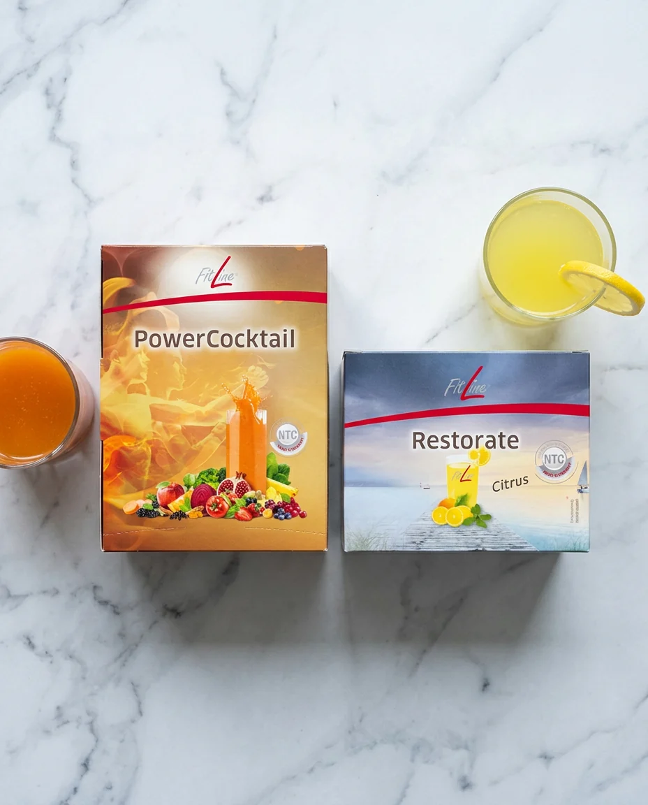 Базовий набір FitLine Optimal-Set: PowerCocktail та Restorate Citrus